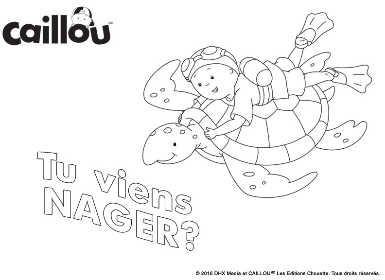 Coloriage Viens Nager Avec Caillou Et La Tortue - Caillou à imprimer